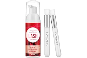 TWILASH BY DLY 2 Lash Shampoo for Lash Extensions, Rose Scent - Includes Brushes for Cleansing - Eyelash Extension Cleanser for Professional Salon and Home Use, Foam, 2 Fl Oz / 60ml