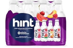 Hint Water Purple Variety Pack (Pack of 12), 16 Ounce Bottles, 3 Bottles Each of: Raspberry, Watermelon, Cherry, and Peach, Zero Calories, Zero Sugar and Zero Sweeteners