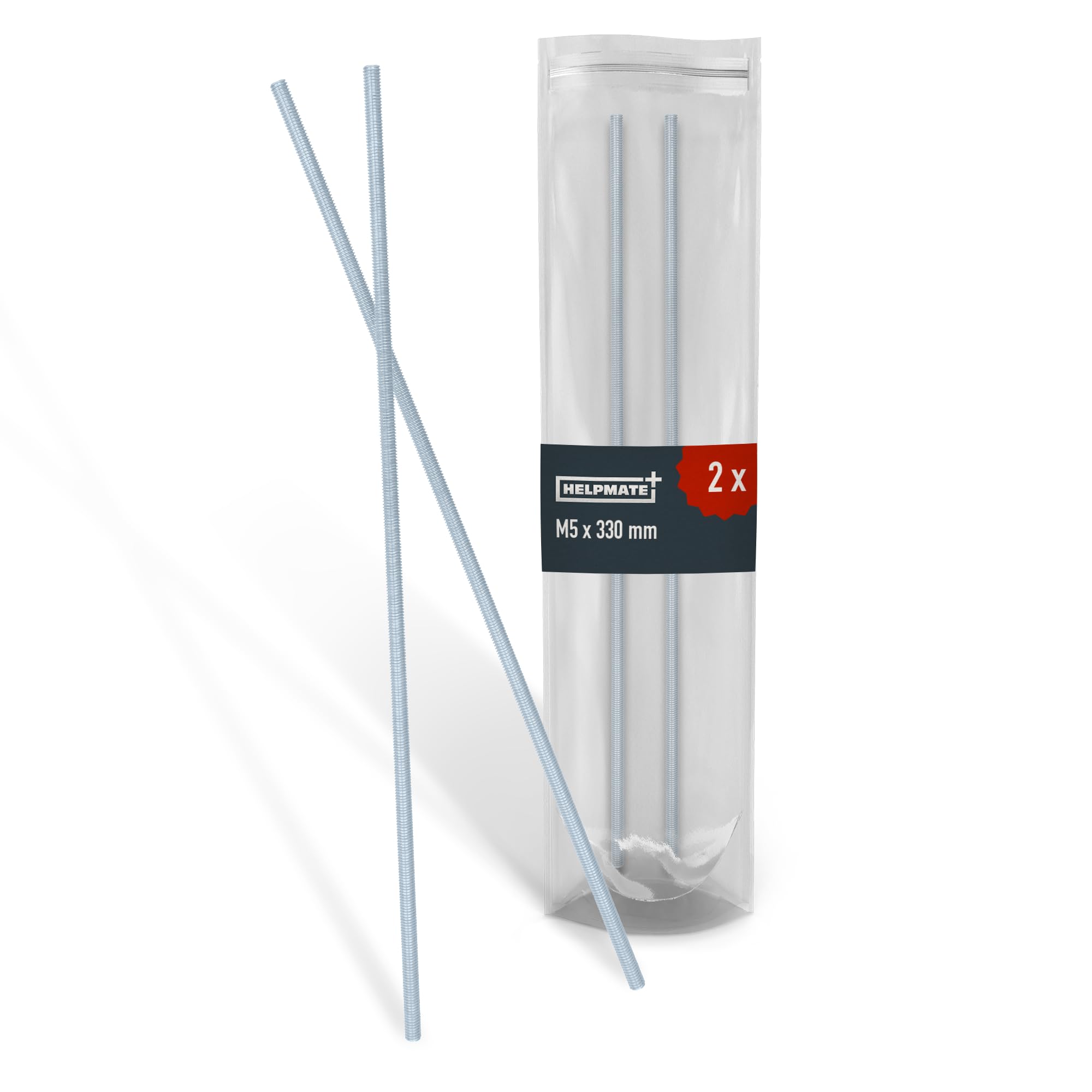HELPMATE – Threaded rod M5 x 330 mm made of galvanised steel – 2 pieces of threaded bar with full metric thread – Threaded pin with strength class 4.8, DIN 976