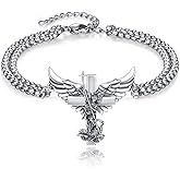 TwoAnts Catholic Cross Bracelet 925 Sterling Silver Patron Saint Bracelet Religious Jewelry Gift for Men Women with 7"+2" Chain