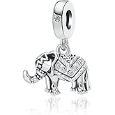 QeenseKc Lucky Elephant Charm Good Luck Animal Clear CZ Bead for European Bracelet