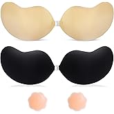 Invisible Sticky Bra Strapless Adhesive Bras Silicone Stick on Push Up Seamless Reusable Backless Bra for Women 2pack