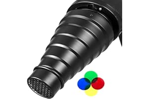 TUYUNG Aluminium Alloy Conical Studio Snoot Kit with Honeycomb Grid and 5pcs Color Filters for GODOX Bowens Mount Strobe Moonlights Flash Speedlight Photography Light