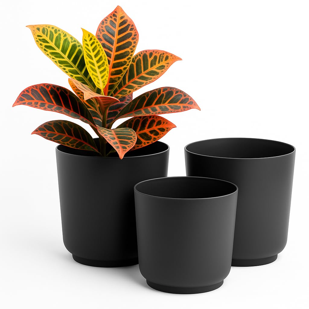 Home Garden Ornaments Luna Plant Pots Indoor – Indoor Plant Pot Set of 3 with Matte Surface, Flower Pots No Drainage Holes (Sizes: 13cm, 15cm, 17cm, Colour: Anthracite)
