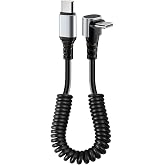 Wuucor 60W Coiled USB C to USB C Cable,90 Degree USB-C Cord for Car,Retractable Spring Spiral,Type-C Charger Cord with Data Sync i-Phone 16 15 Plus/Pro/Pro Max,Galaxy S24 S23 S22