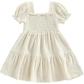 Kavousa Toddler Dress Baby Girl Summer Clothes Puff Sleeve Smocked Boho Princess Dresses Casual Infant Sundress Holiday
