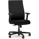 HON Ignition 2.0 Ergonomic Office Chair, Lumbar Support, Desk Chair, Black | Upholstered ergonomic office desk chair with lumbar support, adjustable arms, office decor, standard tilt for comfort