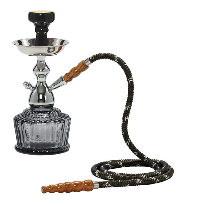 Hookah Pot Set Black Big Hookah Set Tall Glass Smoking Hookah with Metal Plate Ceramic Chillum
