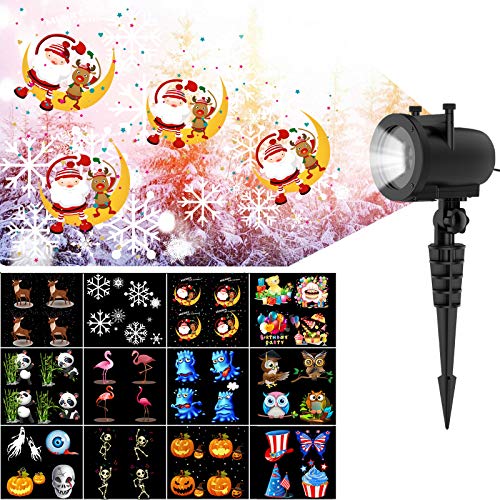 AICHESON Lightshow Projection 12 Slides Christmas Led Projector Outdoor Indoor-Animated Decorative Holiday Waterproof, 2Slides, Black - Thumbnail 2