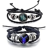 2Pcs Zodiac Bracelets Layered Leather Constellation Bracelet Vintage Zodiac Signs Spirit Bracelet Wrap for Women Men 12 Constellation Gift