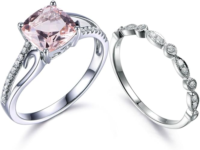 Amazon Com 2pcs Cushion Cut Morganite Wedding Ring Set Antique