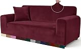 Yeahmart Thick Velvet Sofa Cover 1 Seater Red Premium Stretch Slipcover