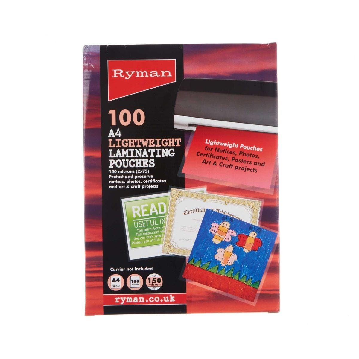 Ryman Laminating Pouches A4 150 Micron Pack of 100