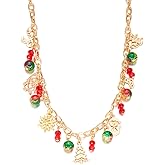 Christmas Necklace for Women,Vintage Snowflakes/Tree/Bells/Santa Claus Pendant Necklaces Colorful Holiday Charms Necklace Statement Chunky Chain Christmas Jewelry for Women Part Costume Outfits