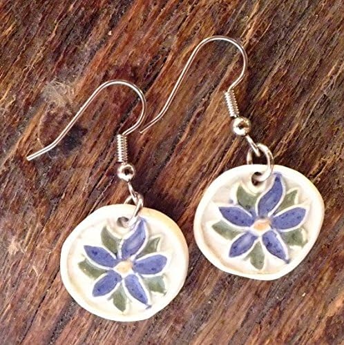 Blue Flowers on Porcelain Earrings