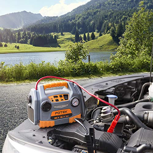 POTEK Jump Starter Source with 150 PSI Tire Inflator/Air compressor,900 Peak Amps Power Station with 2.4A USB Port - Thumbnail 3