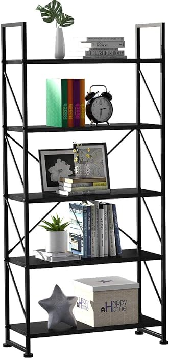 YITAHOME 5 Tiers Bookshelf, Artsy Modern Bookcase, Book Rack, Storage Rack Shelves Books Holder Organizer for Books/Movies in Living Room/Home/Office - Black
