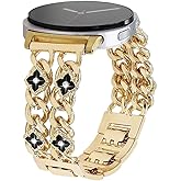 REALSIGN Metal Band Compatible with Samsung Galaxy Watch 8 40mm/44mm,Galaxy Watch 8 Classic 46mm,Clover Cuban Link Chain Cowboy Wristband Women