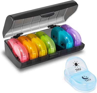 Fullicon Pill Box 2 Times A Day Traveling 7 Day Weekly Organiser Rainbow
