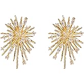 Exquisite Gold Rhinestone Firework Stud Earrings for Women,Colored Vintage Zircon Statement Earrings,Charming Wedding Brides Bridesmaids Jewelry Accessories