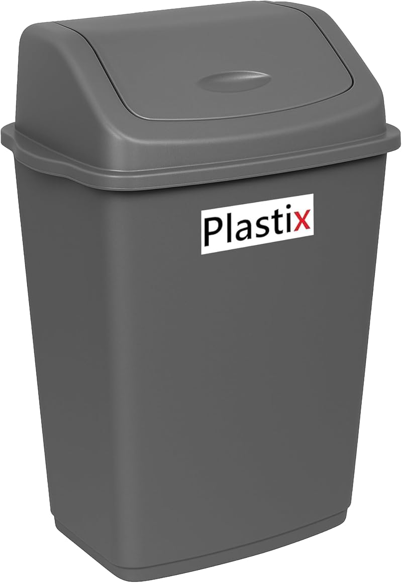Plastix 50L Swing Bin Plastic Waste Rubbish Kitchen Dustbin Silver