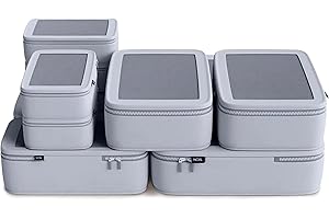 Nobl Travel Compressible Packing Cubes Set, 6 Pieces Travel Packing Organizers, Compression Luggage Cubes for Suitcases & Carry On, Space Saving (XXS, XS, S, M, L, XL) - Cloud