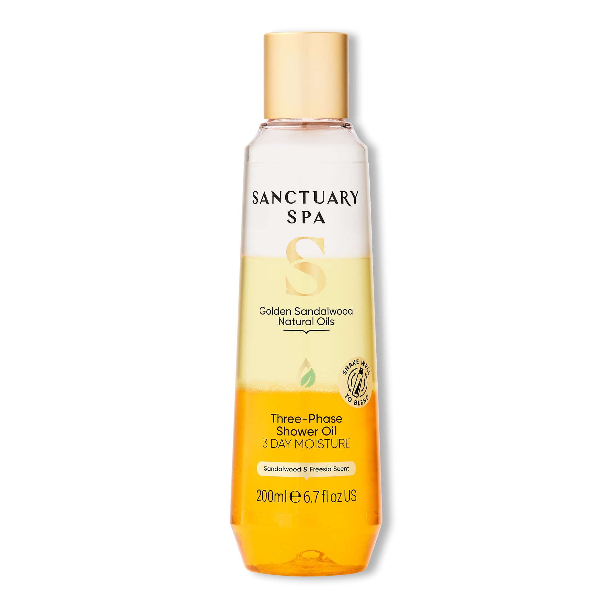 Sanctuary Spa Golden Sandalwood Three-Phase Shower Oil, 3 Day Moisture, Mineral Oil Free, Cruelty Free & Vegan, 250ml