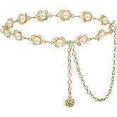 TIESOME Flower Pearl Waist Chain Belt for Women, Gold Silver Chain Belts for Dresses Jeans Jewelry Decorative Accessory Gift