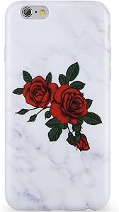 VIVIBIN iPhone 6 Case,iPhone 6s Case,Cute Red Roses Grey Marble for Women Girls Clear Bumper Soft Silicone Rubber Matte TPU Best Protective Cover Slim Fit Phone Case for iPhone 6/iPhone 6s