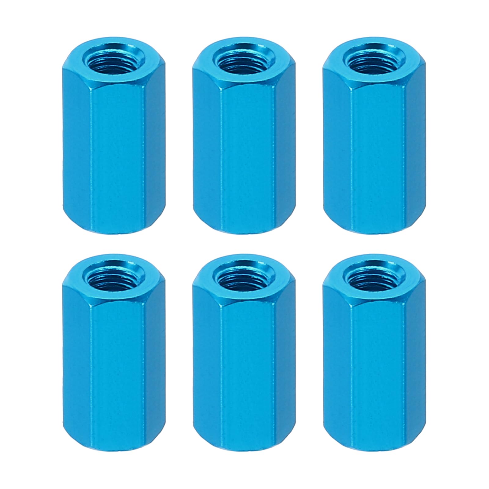 PATIKIL M3 Hex Nuts, 6pcs M3 Threaded Spacers Aluminum 10mm L Female Metal Spacer Screw Standoff for M3 Screw Bolts RC Car Drones Stacks Motherboard, Blue — image 1
