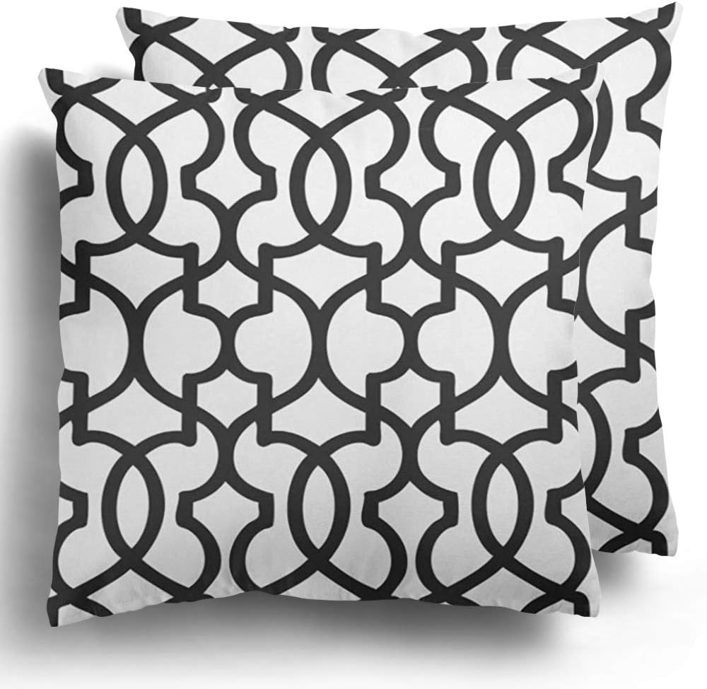 Throw Pillow Covers Pack of 2 Accessory Moroccan Trellis Pattern All Arabesque Bunting Fret Home Polyester Cushion Case for Winter Home Decor 20 x 20 Inches
