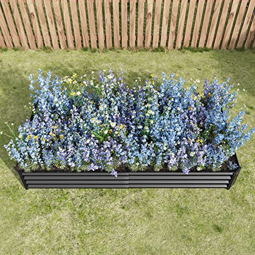 FOUBAM Galvanized Raised Garden Bed for Vegetables,Planter Raised Garden Boxes Outdoor,Metal Raised Garden Beds Steel Kit for Vegetables Flower Herb Patio Black Rectangle