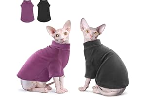 Idepet Sphynx Cats Sweater 2 Pack,Turtleneck Hairless Cat Shirt Soft and Warm Kitten Clothes with Sleeves Pullover Pet Winter Pajamas Jumpsuit for Cat Puppy (Black&Purple, Medium)