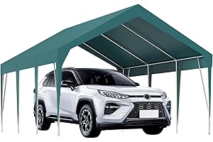 GLOWSOL 10X20FT Heavy Duty Carport, Portable Outdoor Car Canopy Garage, Outdoor Storage Shed with Waterproof & UV Protection, for Cars, Boats, Tractor, Truck, and Storage, Green