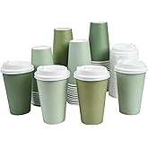 40 Pcs 12 oz Sage Green Paper Cups Disposable Coffee Cups with Lids Green Gradient Paper Cup Baby Shower Cups Sage Cups for Hot and Cold Beverage Water Juice Coffee Tea Party Wedding Supplies …