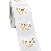 Thank You Label Sticker 1.5" Round, 500 Labels per Roll, Thank You Sticker for Birthday, Wedding, Gift, Bridal Shower Gold (White/Gold)
