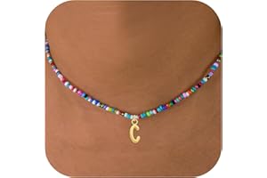 SENFOUR Colorful Beaded Initial Necklaces for Wowen Girls, Mother's Day Gifts for Mom from Daughter Son, Choker Necklace for Women, Gold Plated Name Letter Necklaces