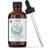 HBNO California Bottled Organic Eucalyptus Essential Oil (Globulus) - 4 fl oz (120ml) - USDA Certified Organic - Ideal for Diffuser, Hair, Face, Skin Care, Aromatherapy, Scalp & Body Massage