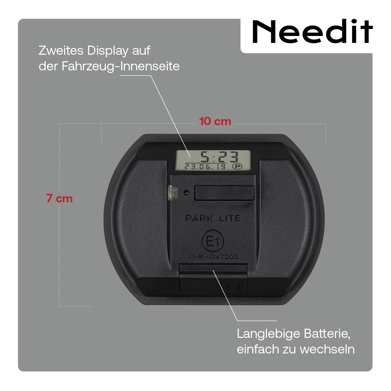 Needit elektronische Parkscheibe Park Lite I automatische Parkscheibe elektrisch mit Zulassung vom Kraftfahrt-Bundesamt I Digitale Parkuhr mit 2 Displays & vielen Funktionen, langlebig & zuverlässig 5