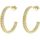 Lumwzt 14K Gold Twisted Rope Hoop Earrings for Women Chunky Lightweight Statement Earrings Classic Textured Gold Hoops Hypoallergenic Jewelry Gift for Her
