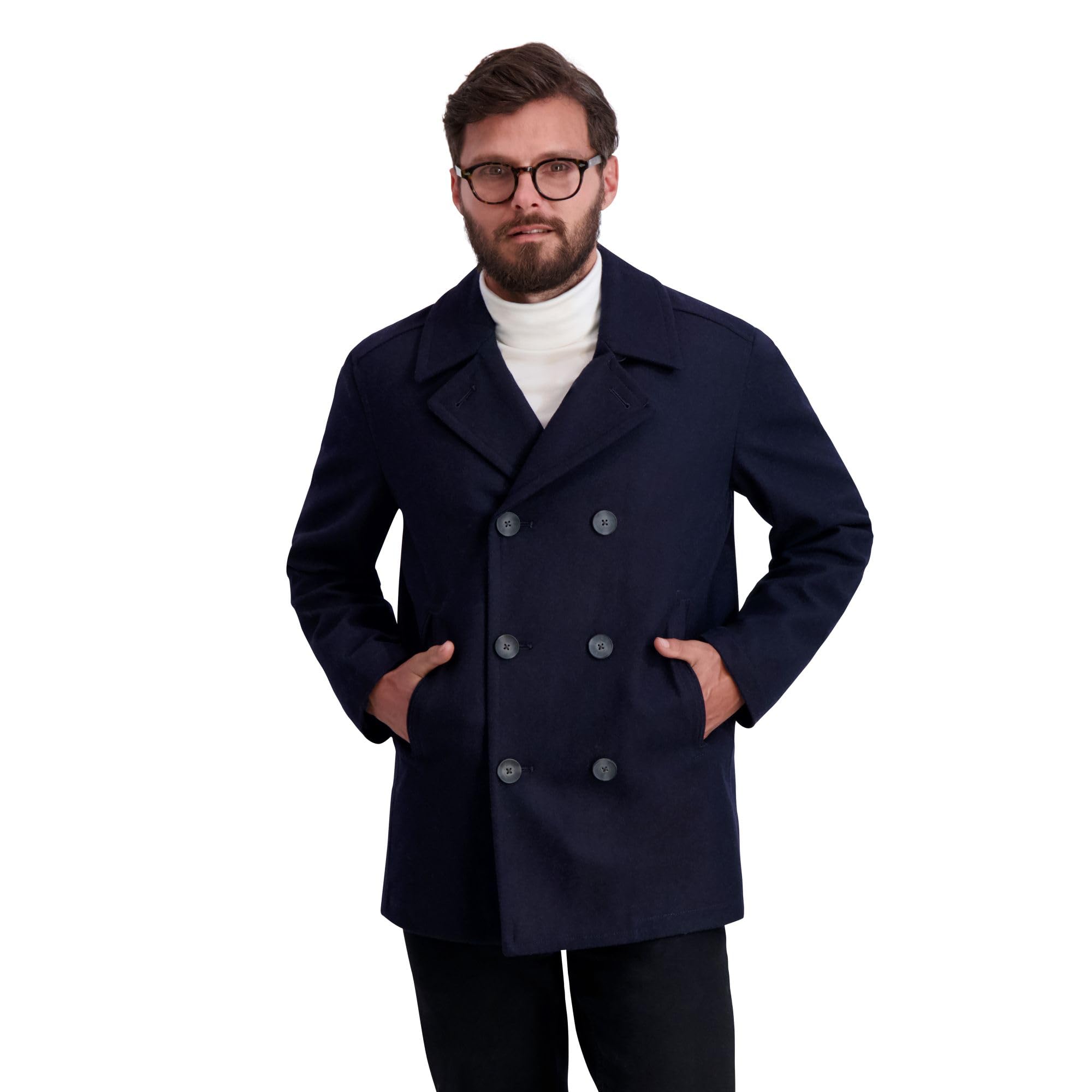 Photo 1 of Nautica Men's Wool Blend Peacoat – Double-Breasted Winter Coat, Regular, Big & Tall Sizes, Dark Navy, Large