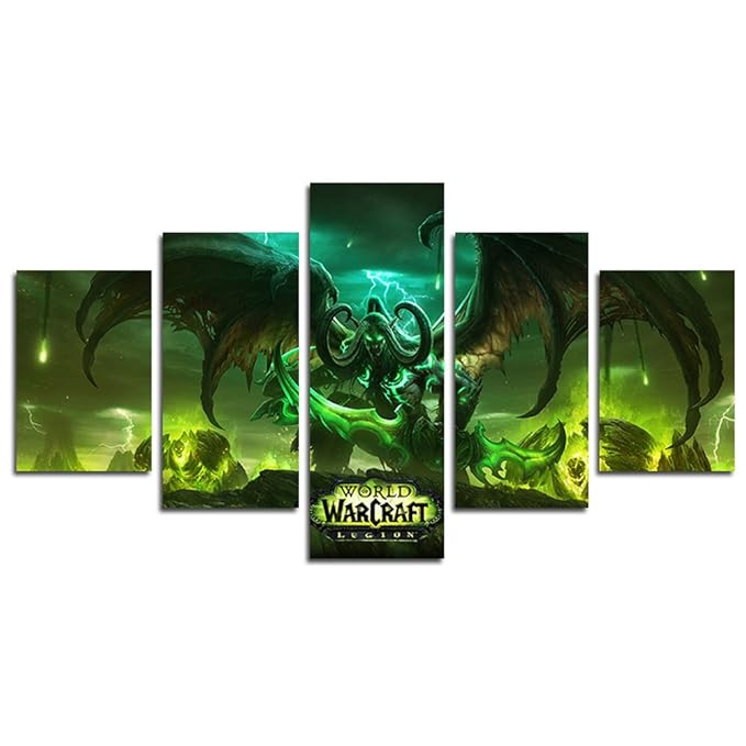YspgArt66 Kunstdruck leinwand malerei 5 stücke von World of Warcraft Schattenmondtal Sturm Illidan Szene wandmalerei Wohnzimm