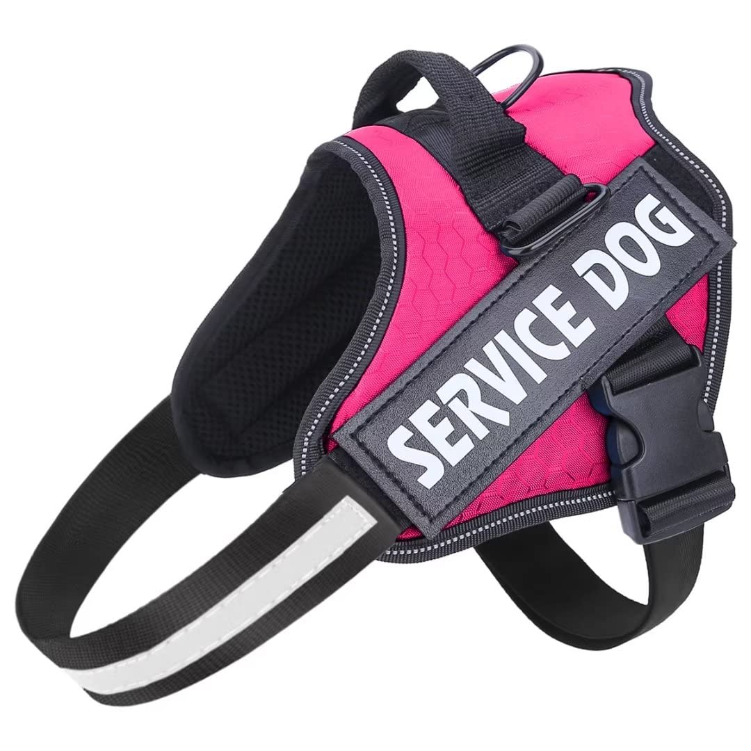 Belababy Soft No Pull Dog Harness X Large, Adjustable Assistance Service Dog Vest with Safety Buckle, Reflective Breathable Outdoor Training Dog Harness（Rose）