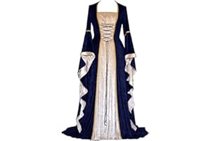 YEAXLUD Womens Renaissance Medieval Costume Dress Lace up Irish Over Long Dresses Cosplay Retro Gown