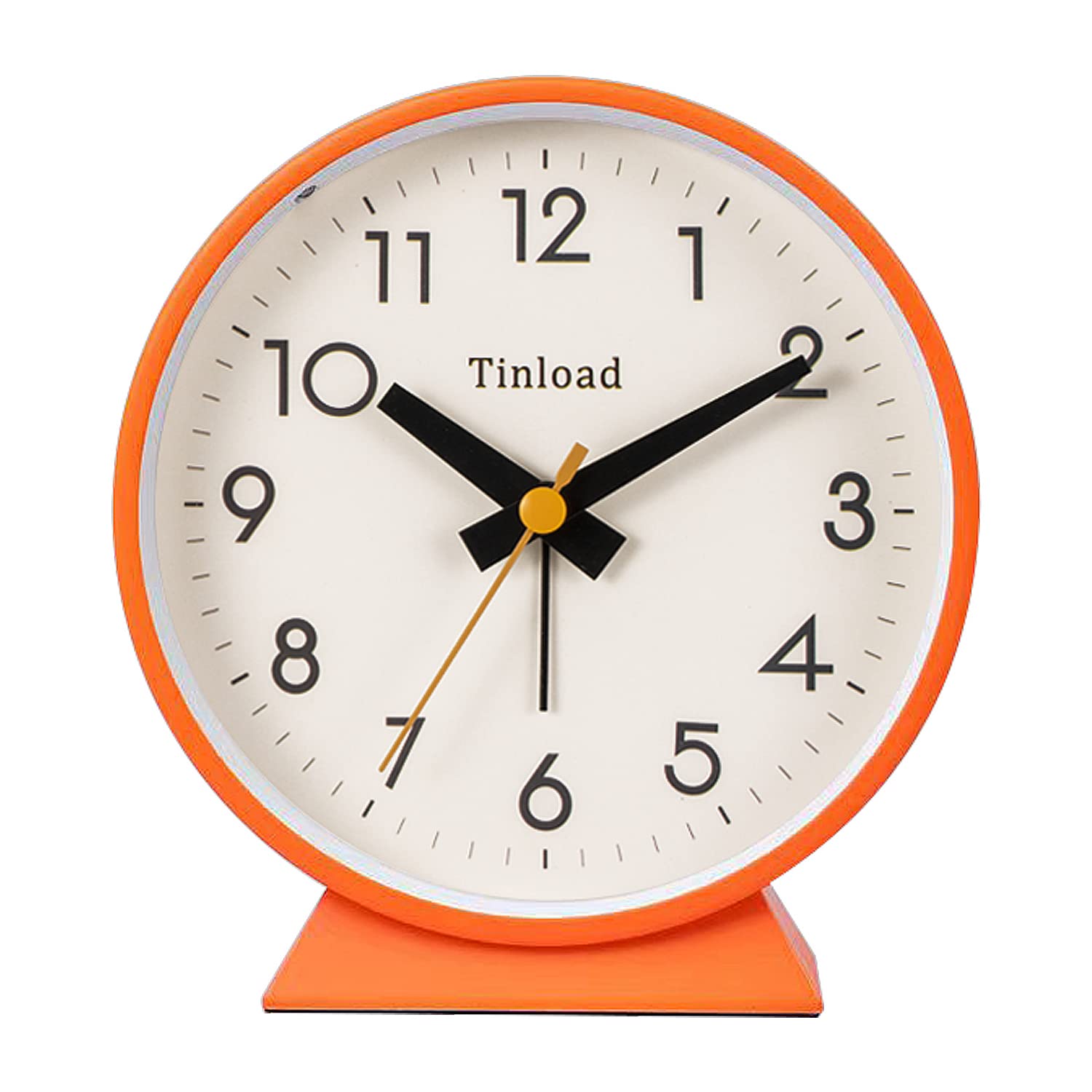 Photo 1 of Tinload 4.5" Battery Operated Antique Retro Analog Alarm Clock, Small Silent Bedside Desk Clock, Lighted on Demand, Battery Operated, Snooze, for Living Room, Bedroom, Bedside, Desk(Orange)
