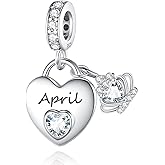 Birthstone Charms for Charms Bracelet: 925 Sterling Silver Heart Dangle Charms for Bracelets and Necklaces, Birthday Mother's Day Christmas Gifts For Women.