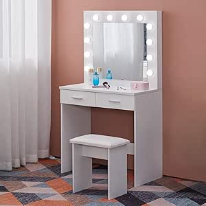 OFCASA Blanco Tocador Mesa de Maquillaje con Luces LED Moderno