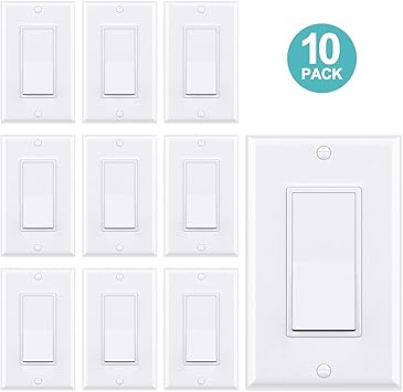 Webang Single Pole Decorator Rocker Light Switch 3 Wire Grounding Screw Residential Grade 15a 120v Ul Listed White 10 Pack