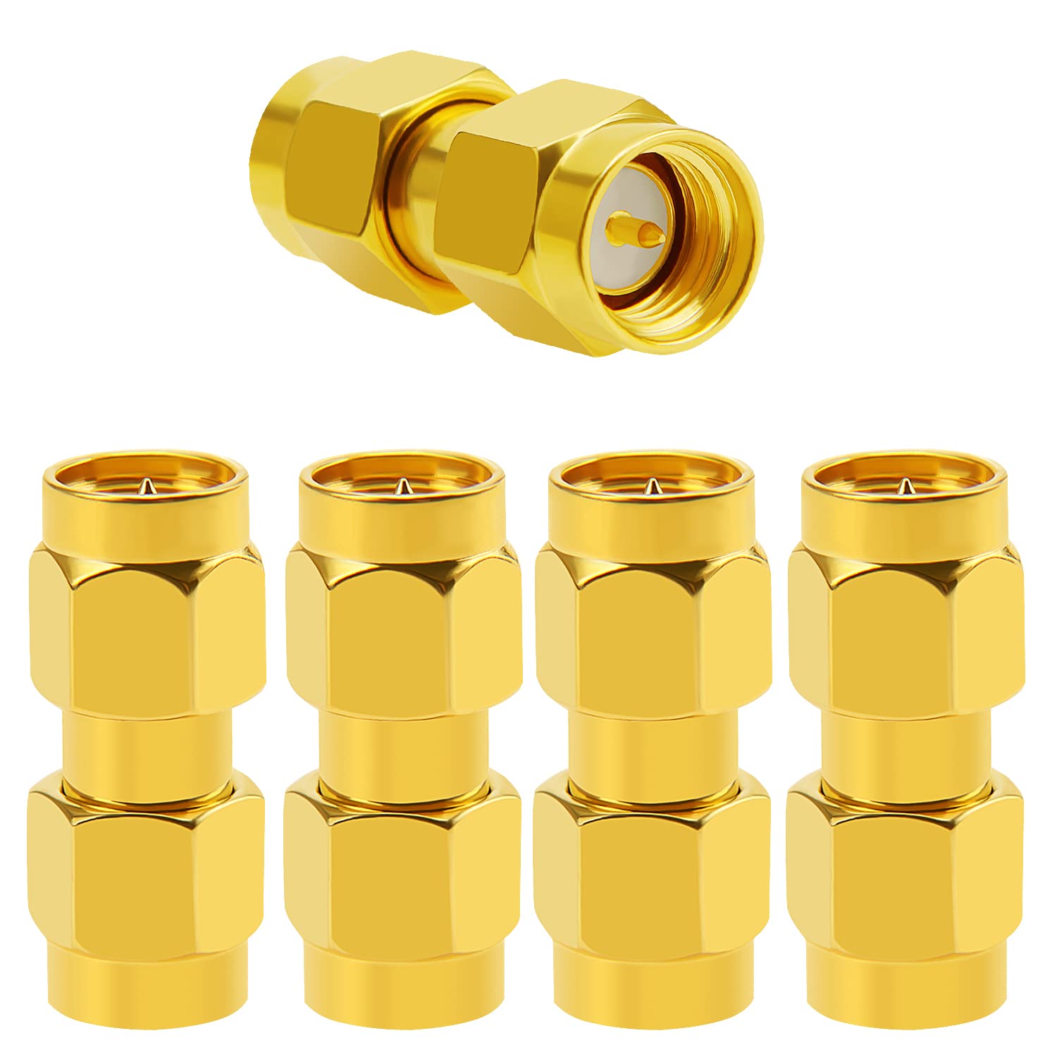 5 PCS SMA Male to SMA Male Connector, KUOQIY RF Coaxial Adapter Connector, for Antenna, Radio, WiFi, HT (Gold Plated)