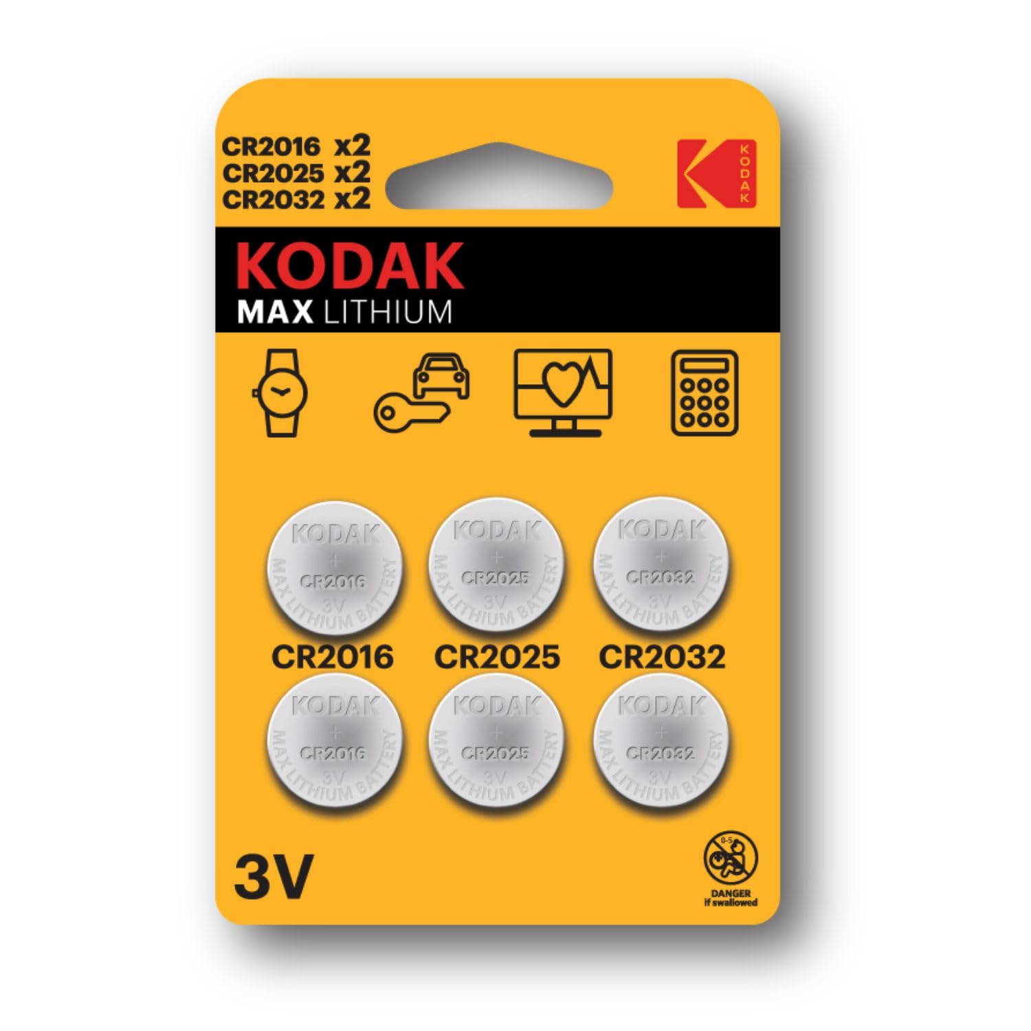 Kodak – Ultra Lithium Button Cell Batteries – Pack of 6 (2 x CR2016 – 2 x CR2025 – 2 x CR2032)